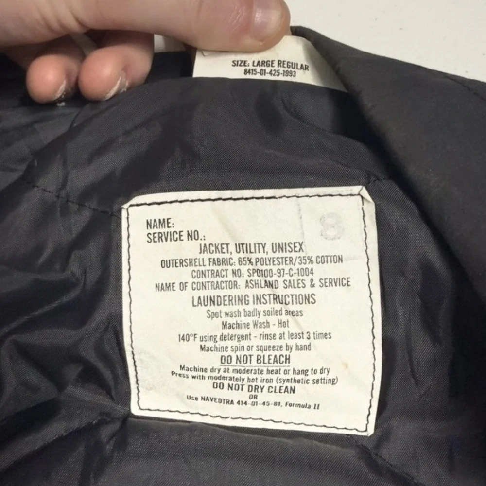 vintage US Navy Military Issue Utility Jacket Navy Blue Large SP0100-97-C-1034 - Picture 4 of 6